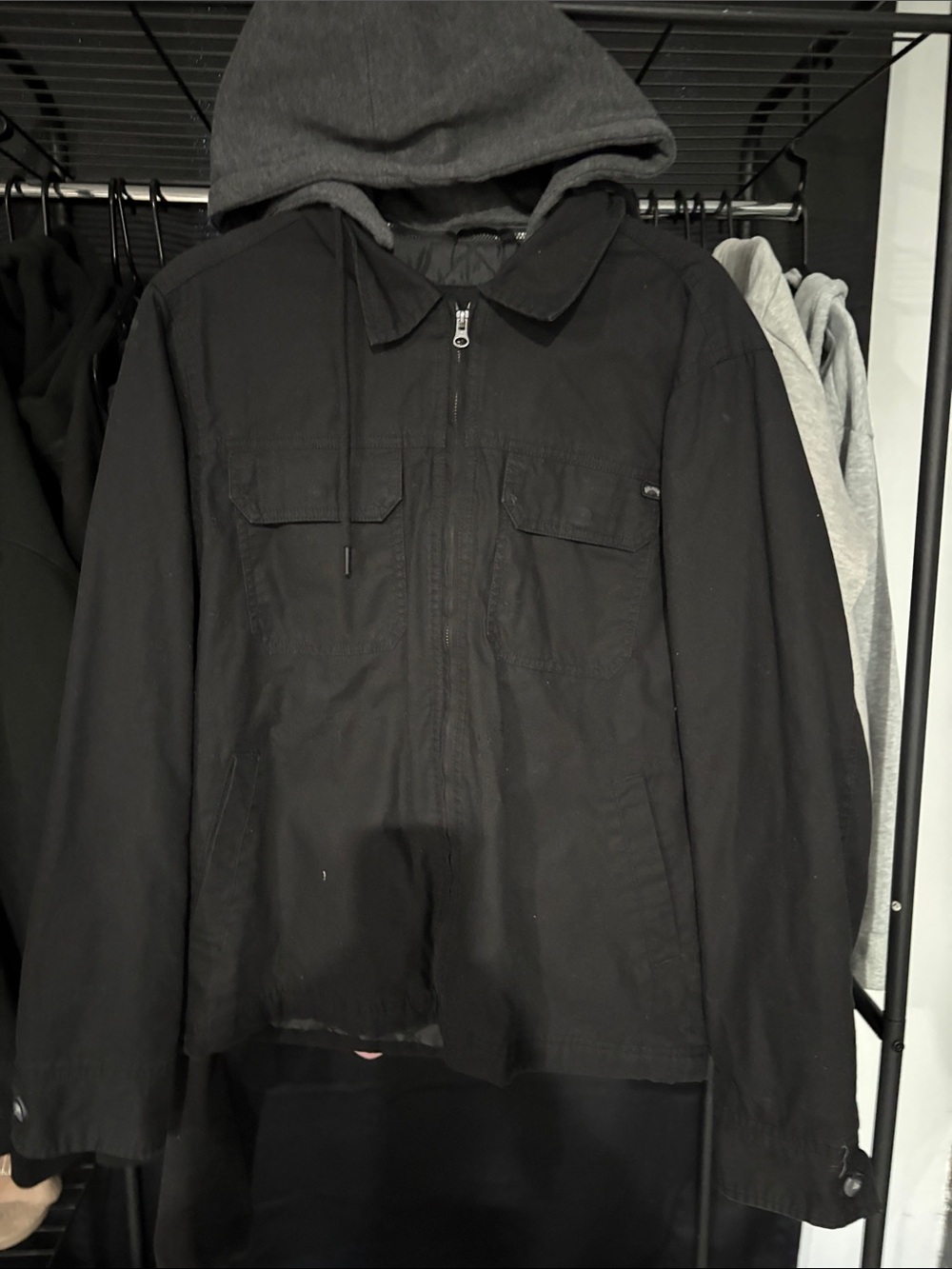 Billabong Black Men's Military Field Jacket with Hooded Liner